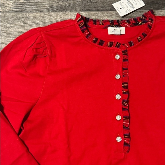 J Crew Factory Classic Cardinal  Long-sleeve tartan and jewels henley Size small - Picture 2 of 8